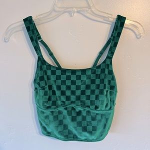 Kelly Green Velvet Checkered Crop Top